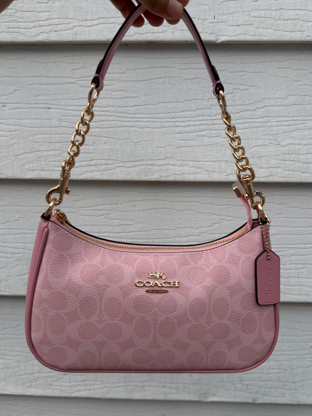 Coach Pink Teri Signature Chain-Handle Shoulder Bag